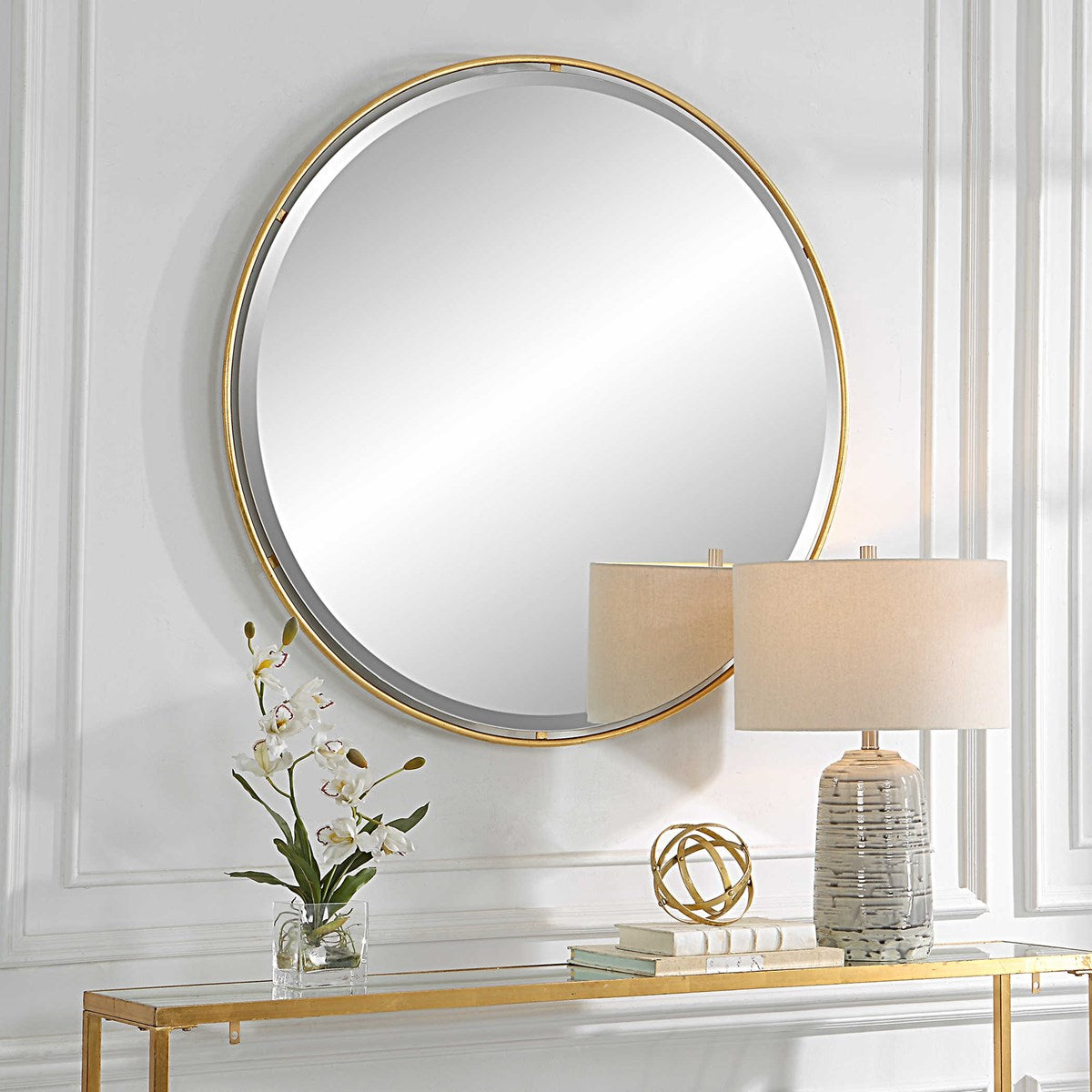 Round Floating Gold Leaf Mirror