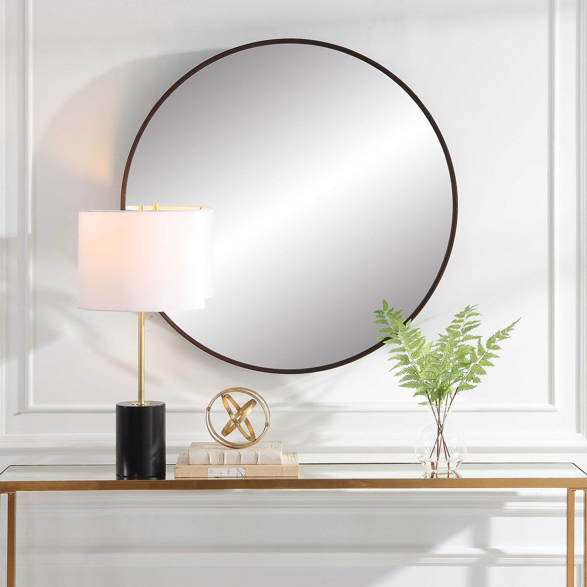 36" Round Wooden Mirror