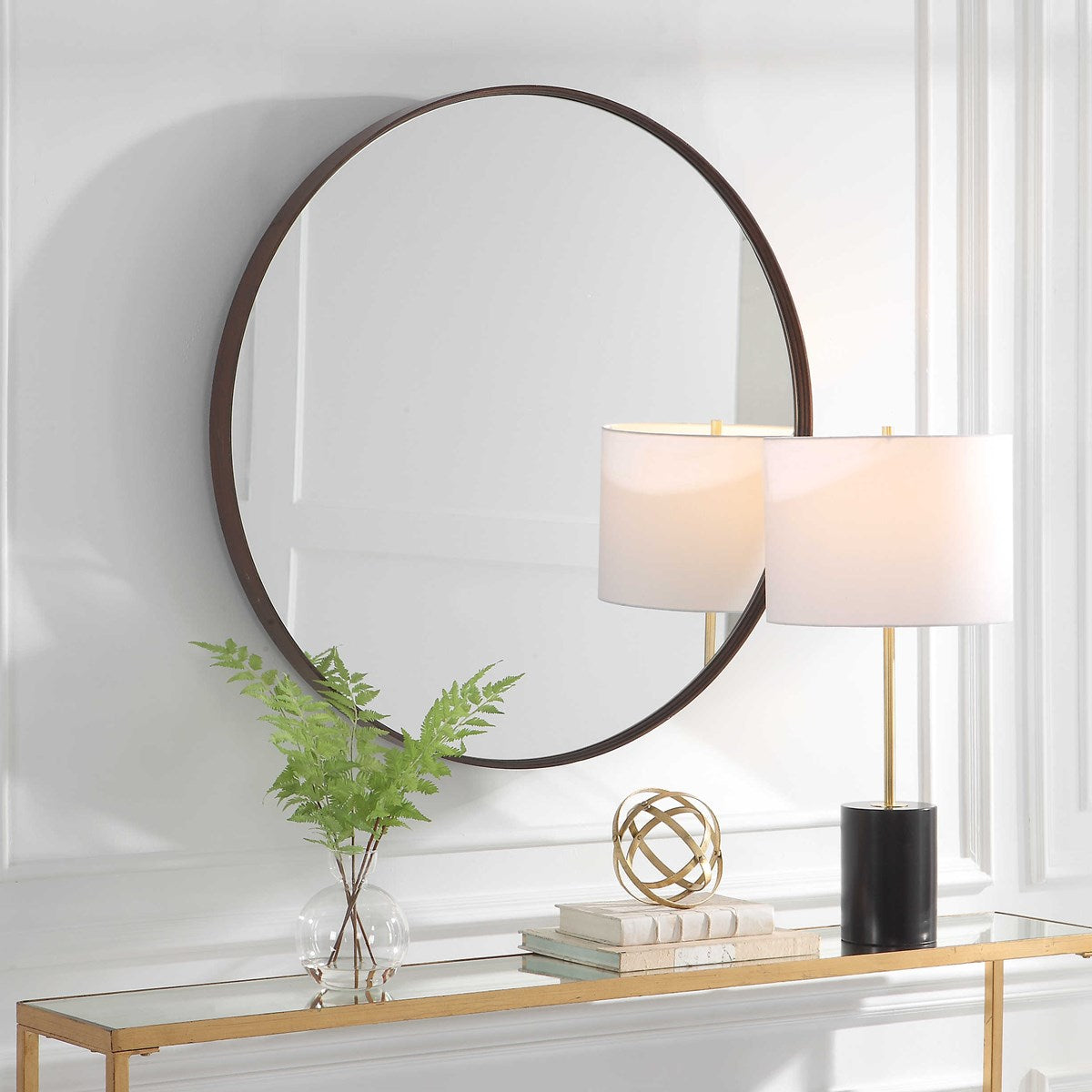 36" Round Wooden Mirror