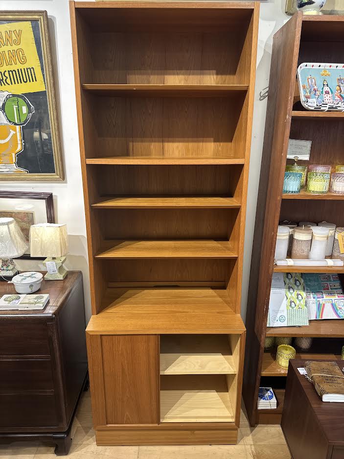 Danish Teak Bookcase with Tambour Door Cabinet
