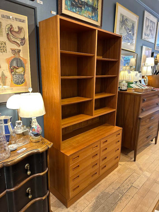 Danish Teak Double Bookcase with 8 Lower Drawers