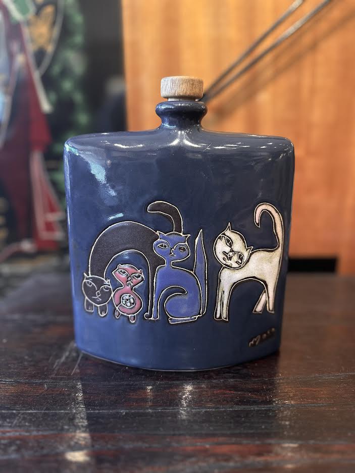 Signed Mora Ceramic Cat Bottle
