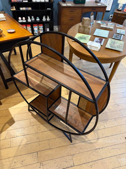 Round Wood and Metal Bookcase