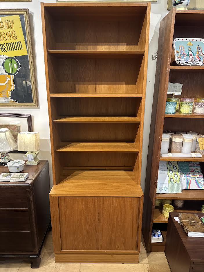 Danish Teak Bookcase with Tambour Door Cabinet