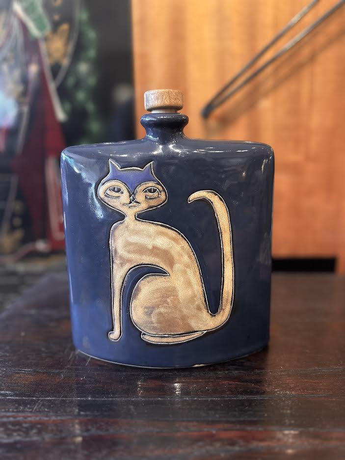 Signed Mora Ceramic Cat Bottle