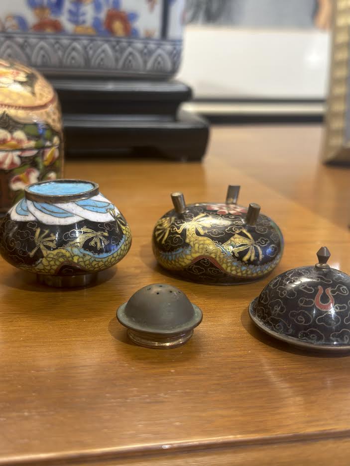 Tiny Cloisonne Salt and Pepper Set