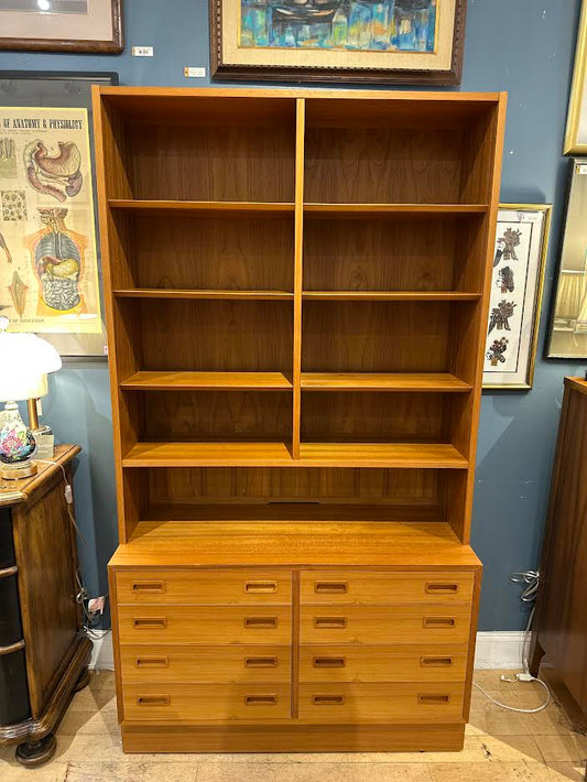 Danish Teak Double Bookcase with 8 Lower Drawers