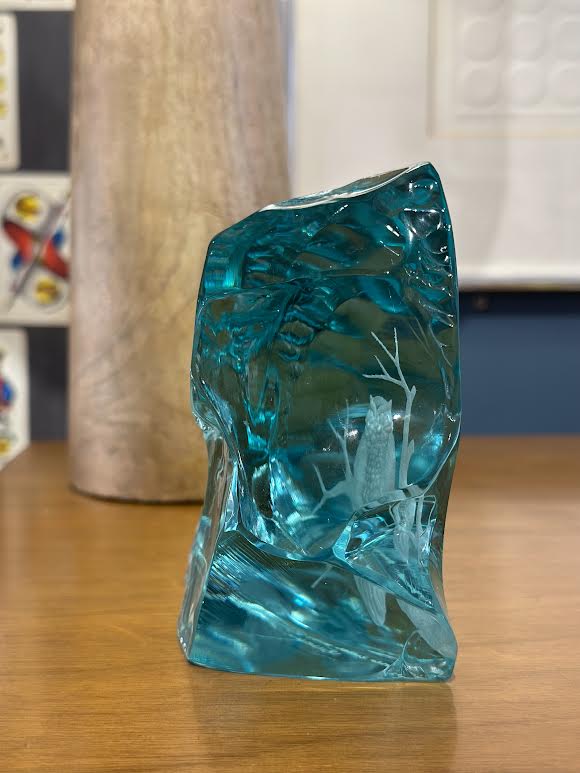 Signed Etched Owl in Glass
