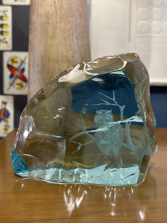 Signed Etched Owl in Glass