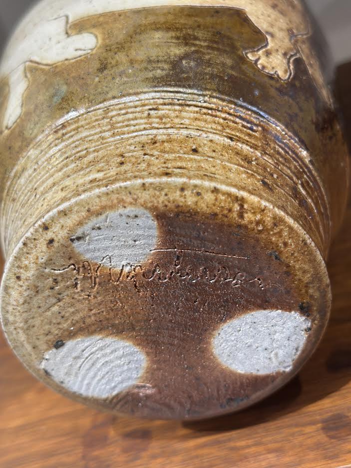 Rhino Themed Pottery Vase Signed