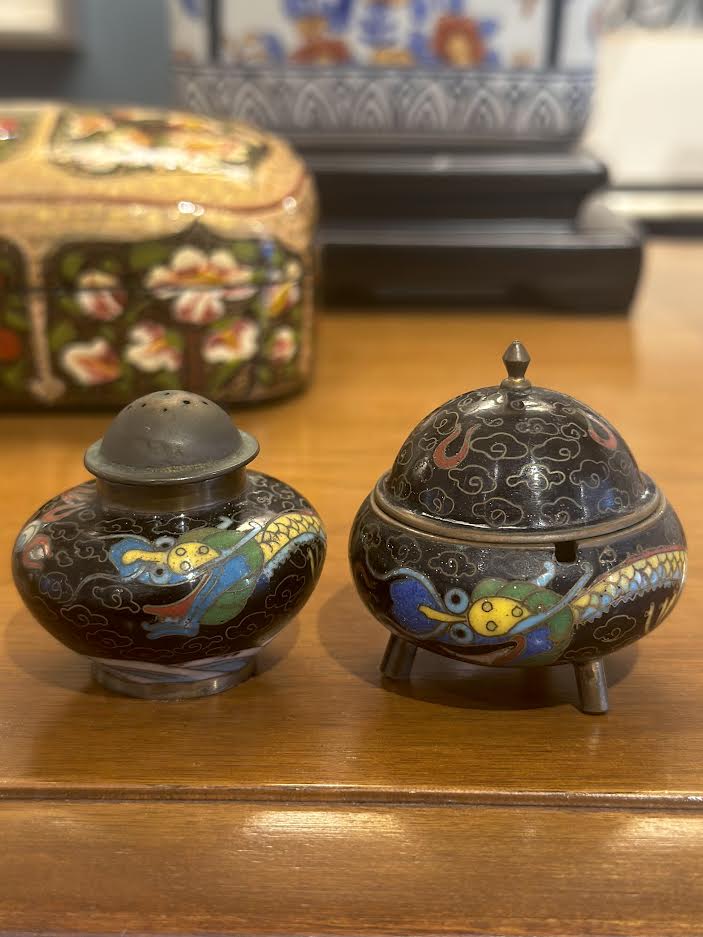 Tiny Cloisonne Salt and Pepper Set