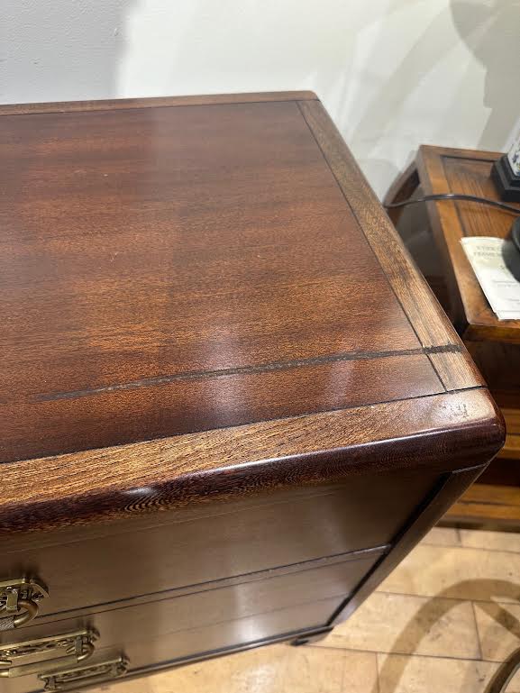 3 Drawer Bernhardt Campaign Style Dresser w/ Scratched Top