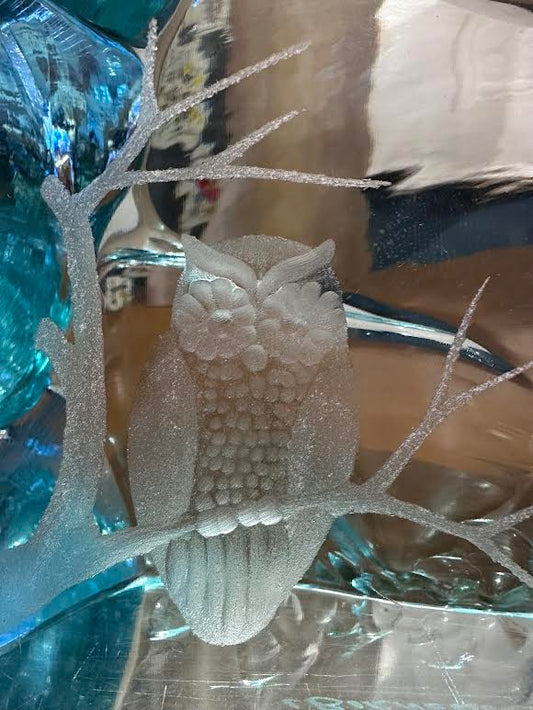 Signed Etched Owl in Glass