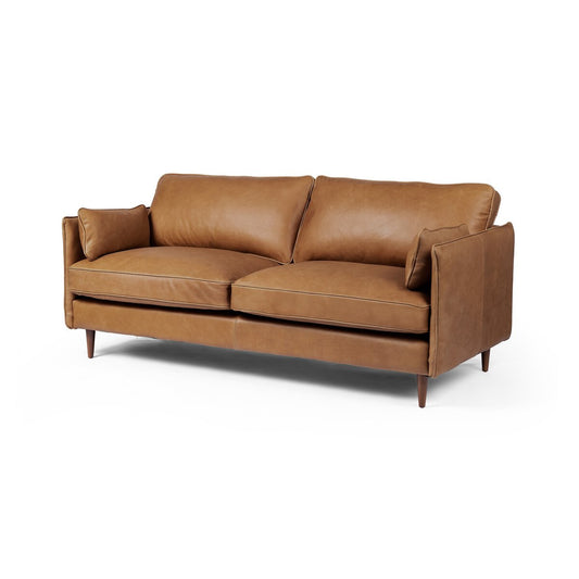 Two Cushion Leather Sofa with Tapered Beech Wood Legs