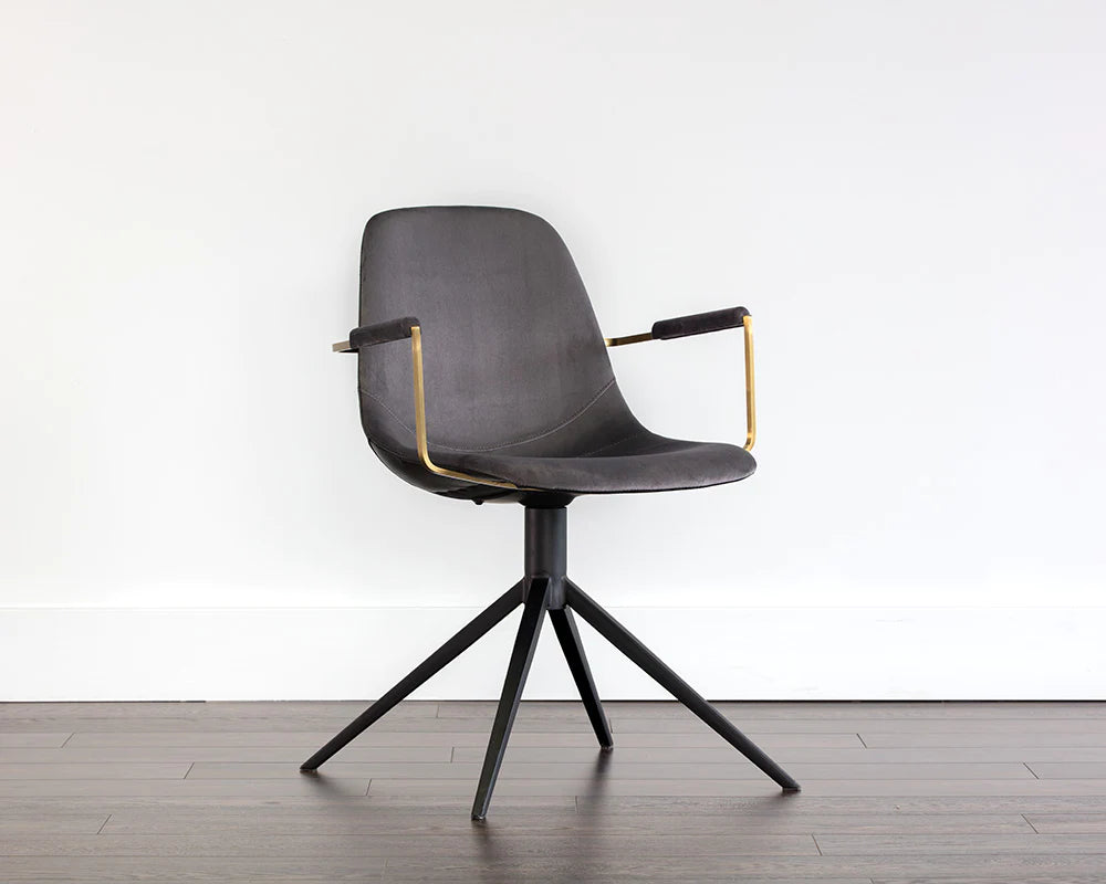 Fabric and Faux Leather Swivel Armchair