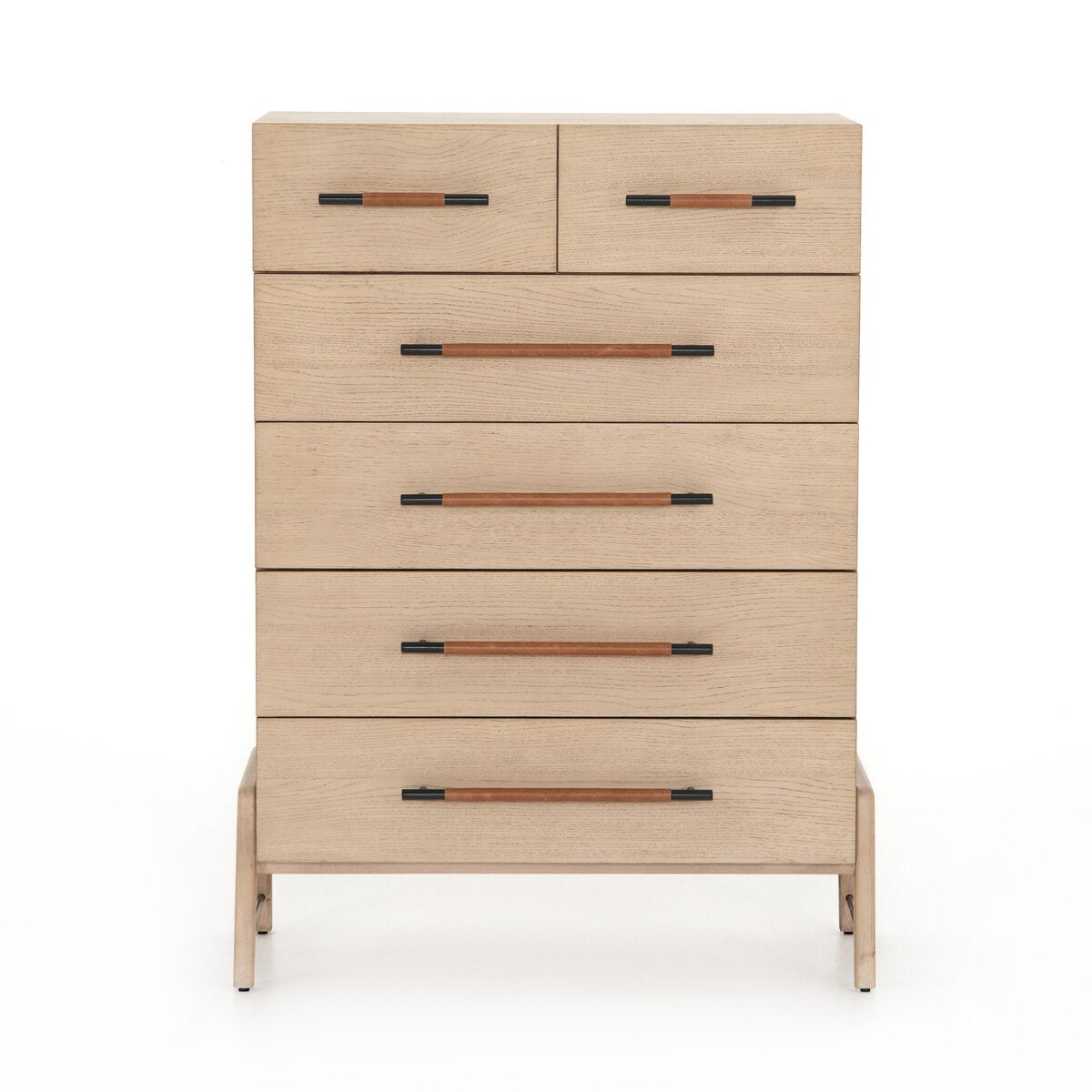 Amber Oak Tall Dresser with Leather Wrapped Pulls