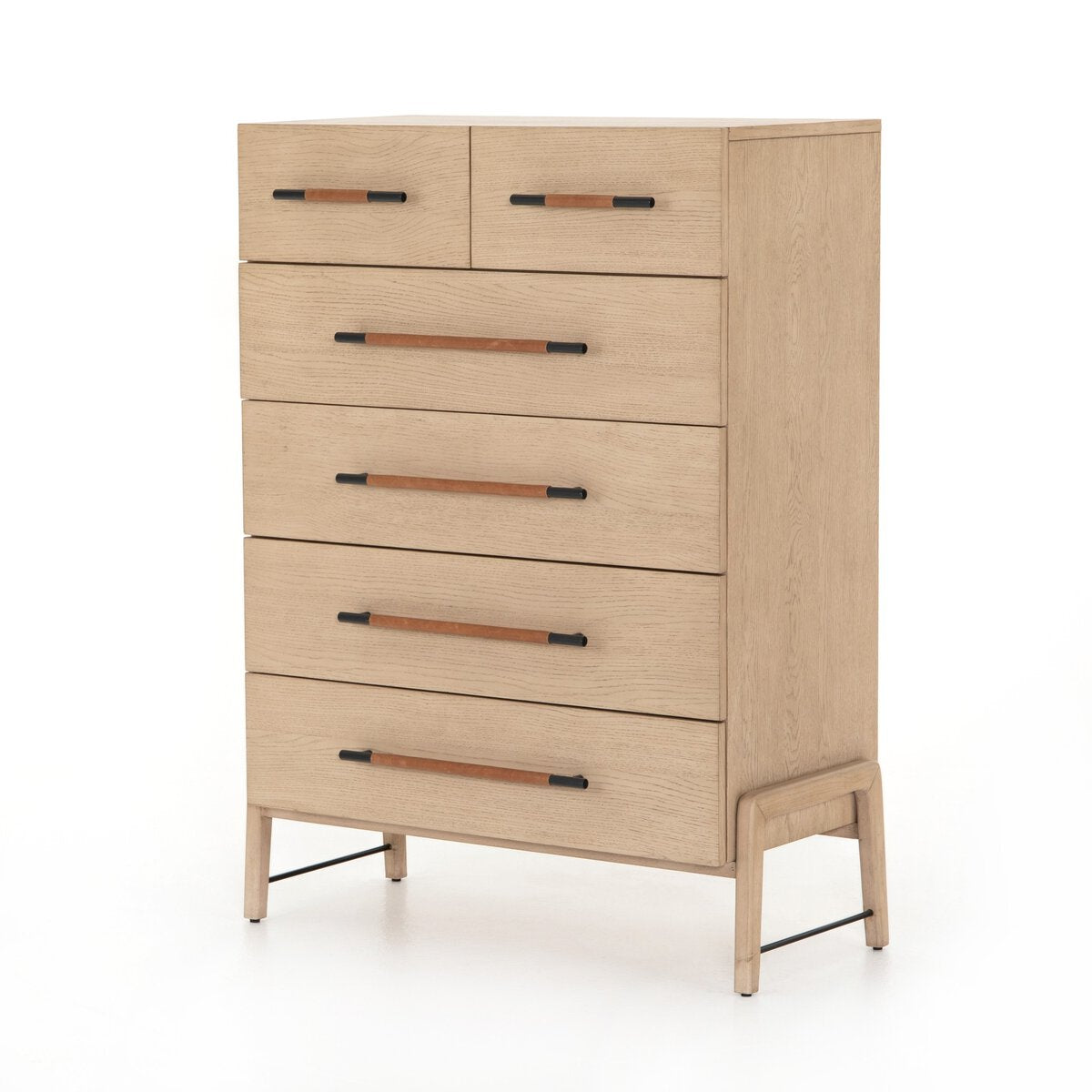 Amber Oak Tall Dresser with Leather Wrapped Pulls