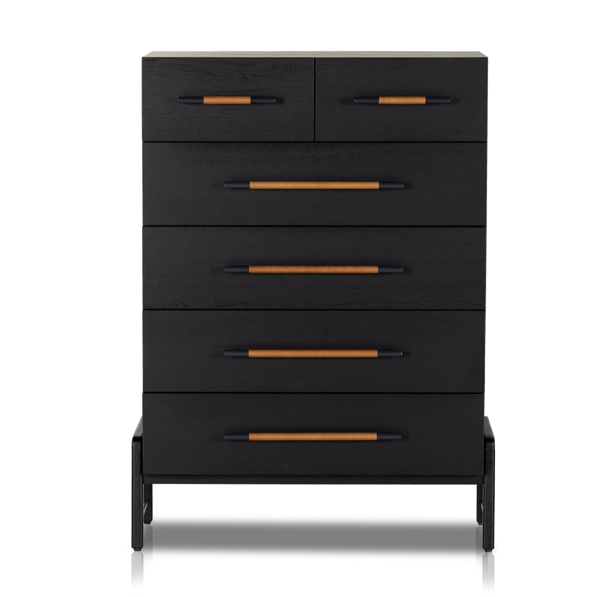 Amber Oak Tall Dresser with Leather Wrapped Pulls
