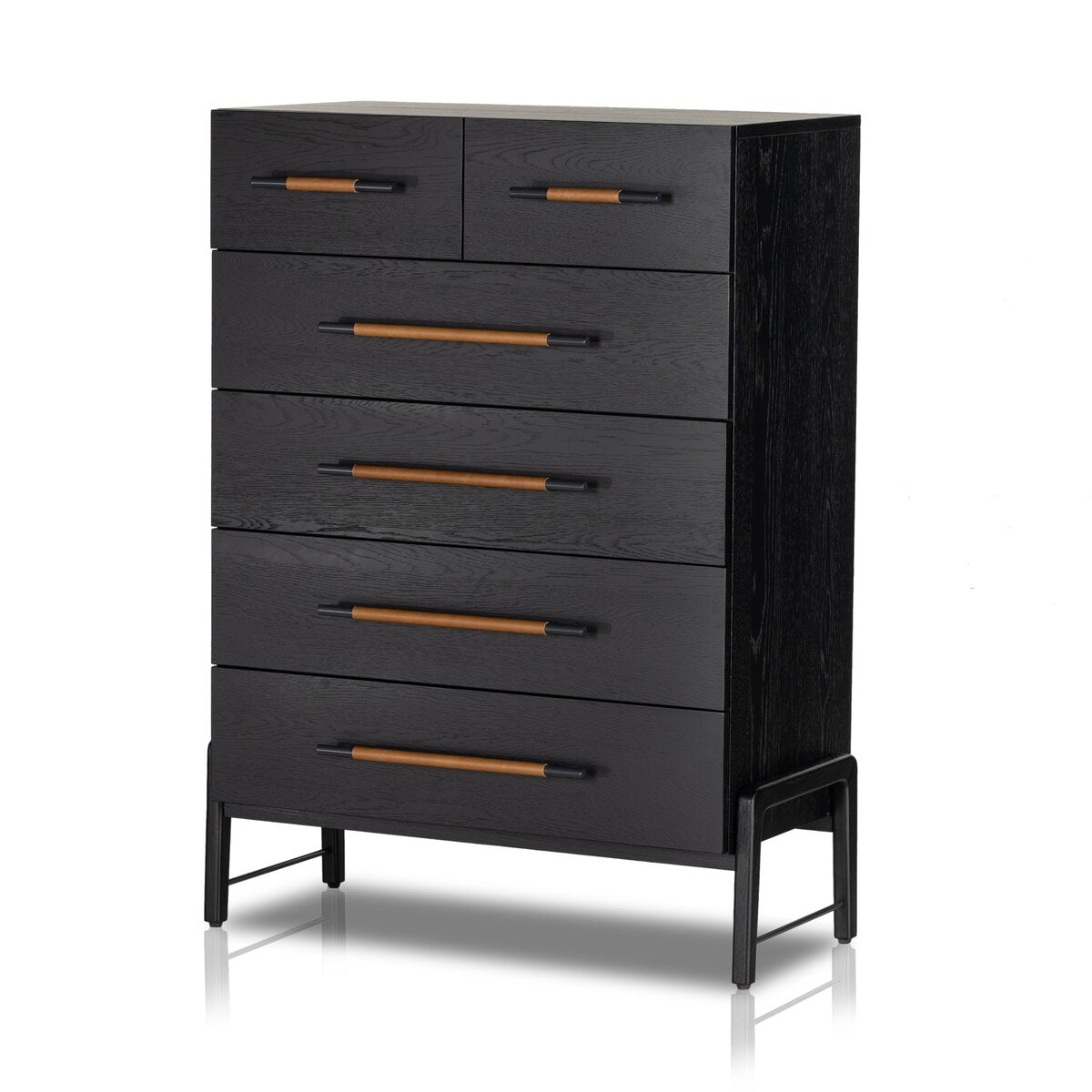 Amber Oak Tall Dresser with Leather Wrapped Pulls