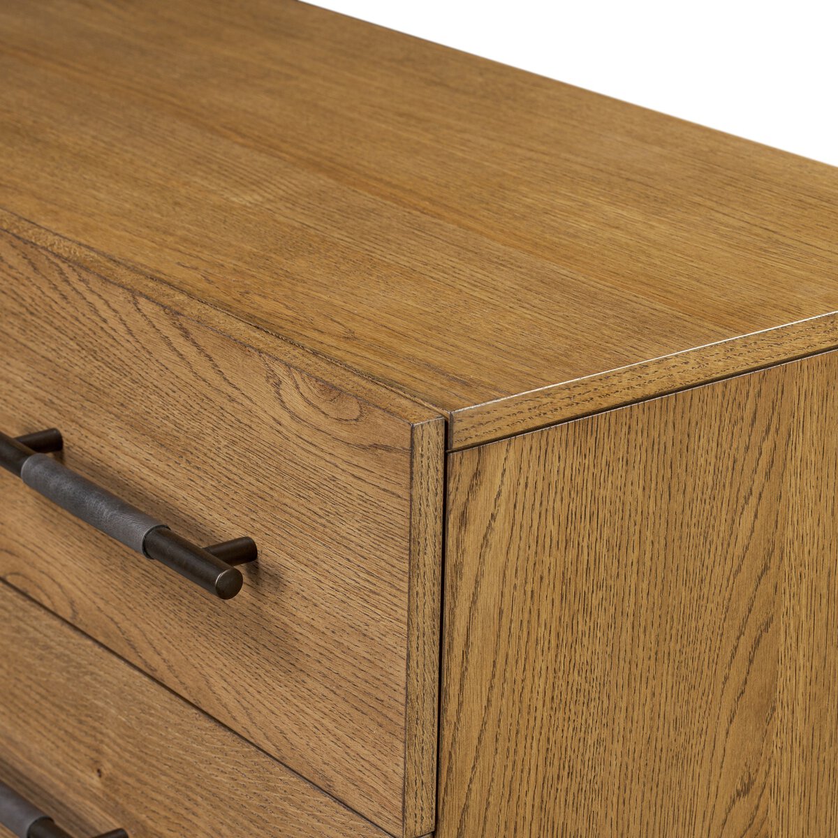 Amber Oak Tall Dresser with Leather Wrapped Pulls