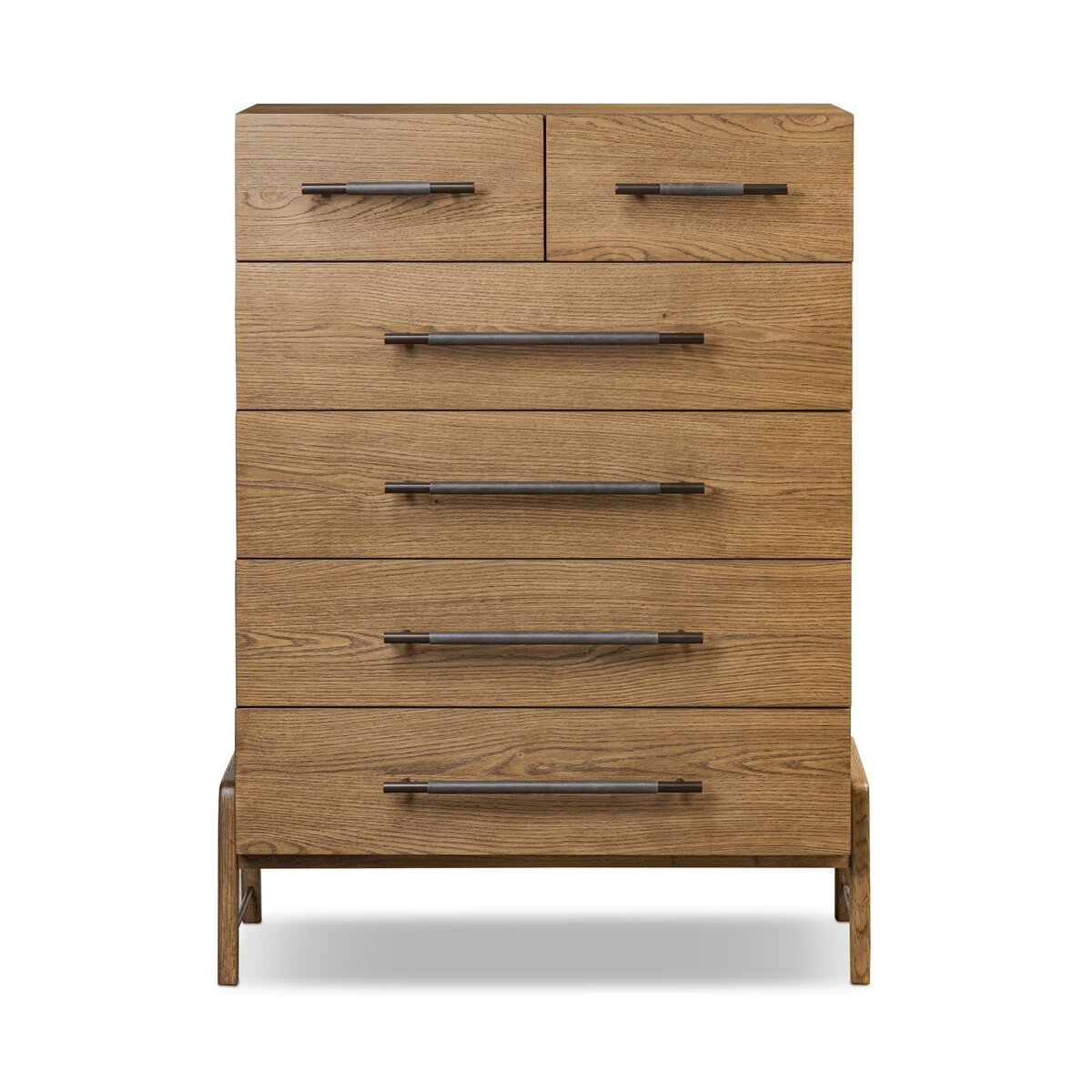 Amber Oak Tall Dresser with Leather Wrapped Pulls