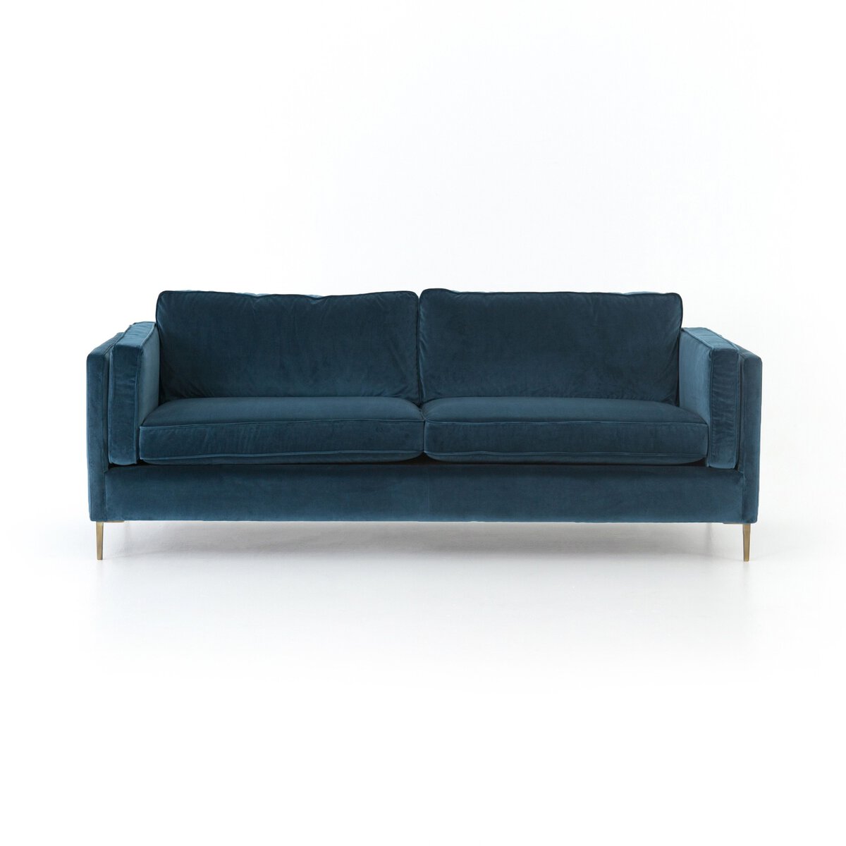 Distressed Velvet Sofa with Brass Legs