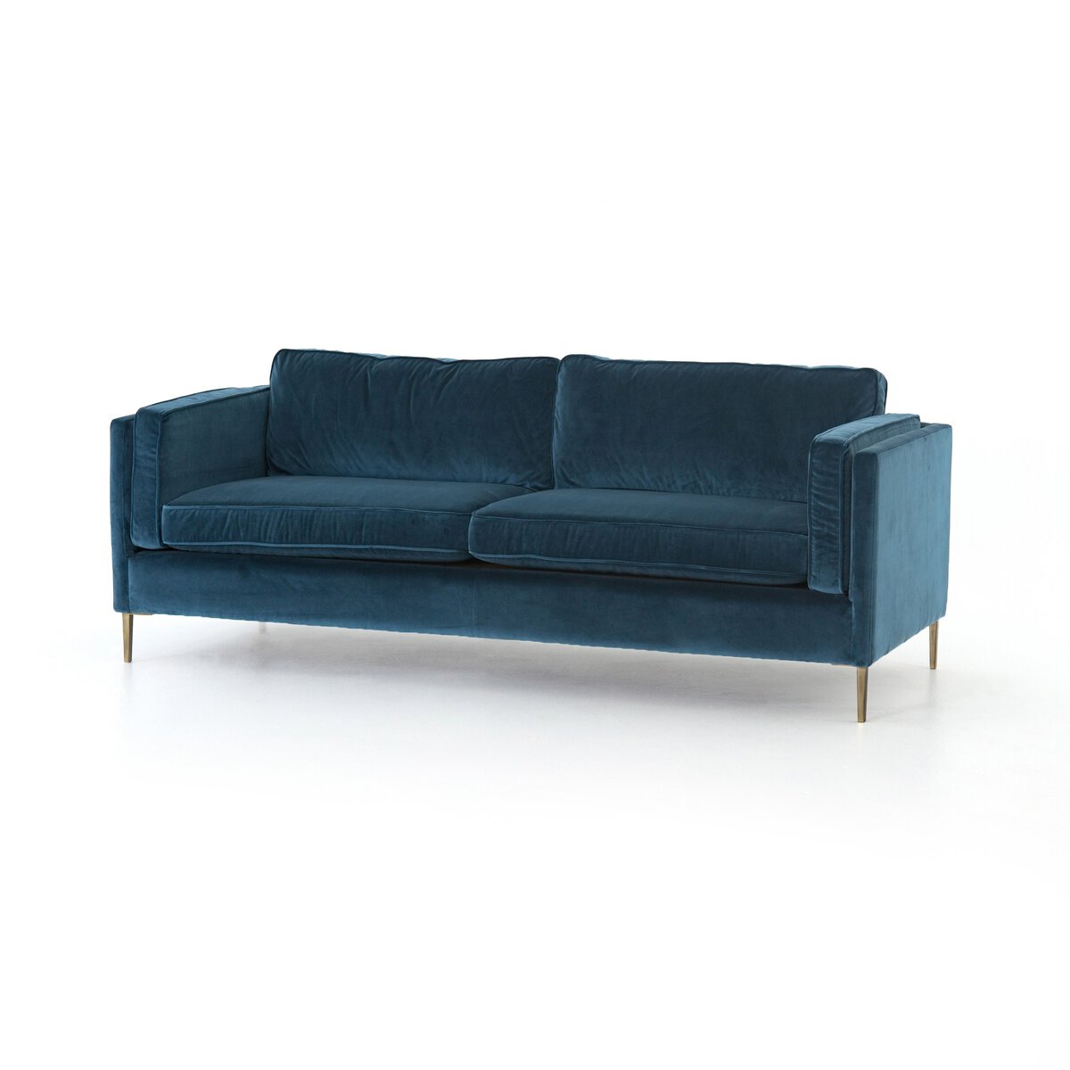 Distressed Velvet Sofa with Brass Legs