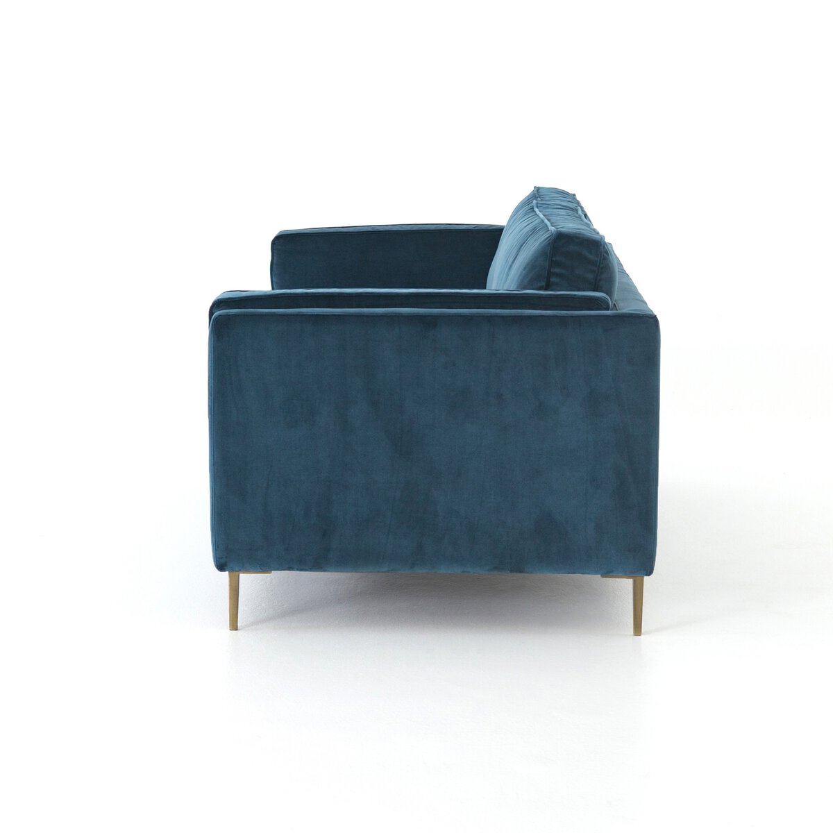 Distressed Velvet Sofa with Brass Legs