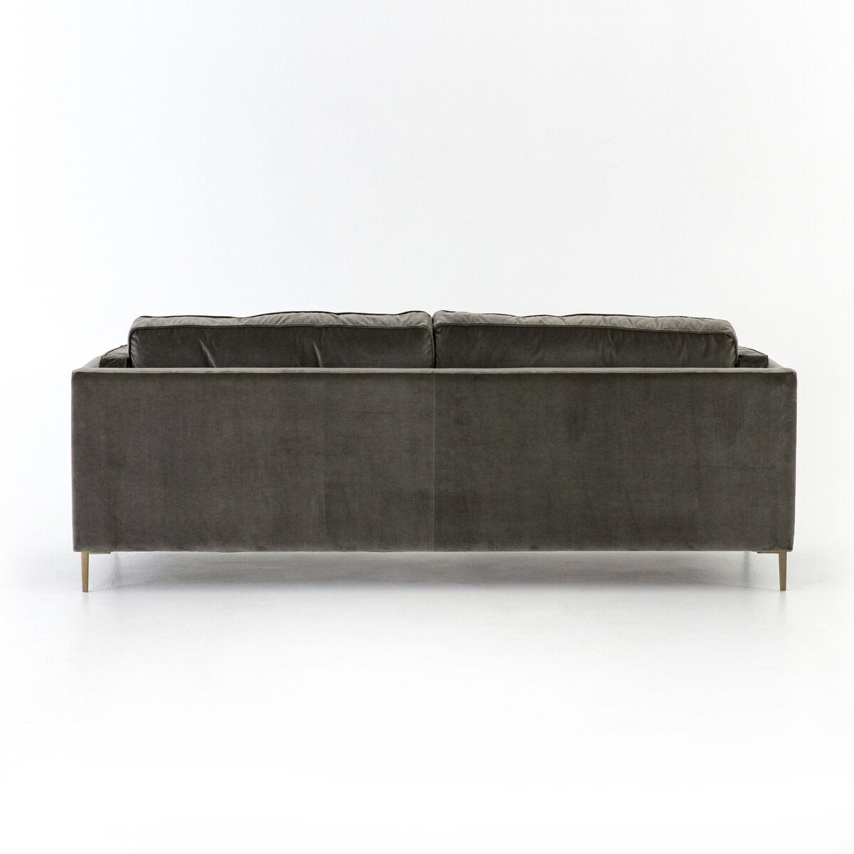 Distressed Velvet Sofa with Brass Legs