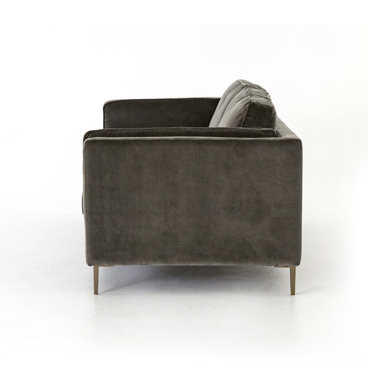 Distressed Velvet Sofa with Brass Legs