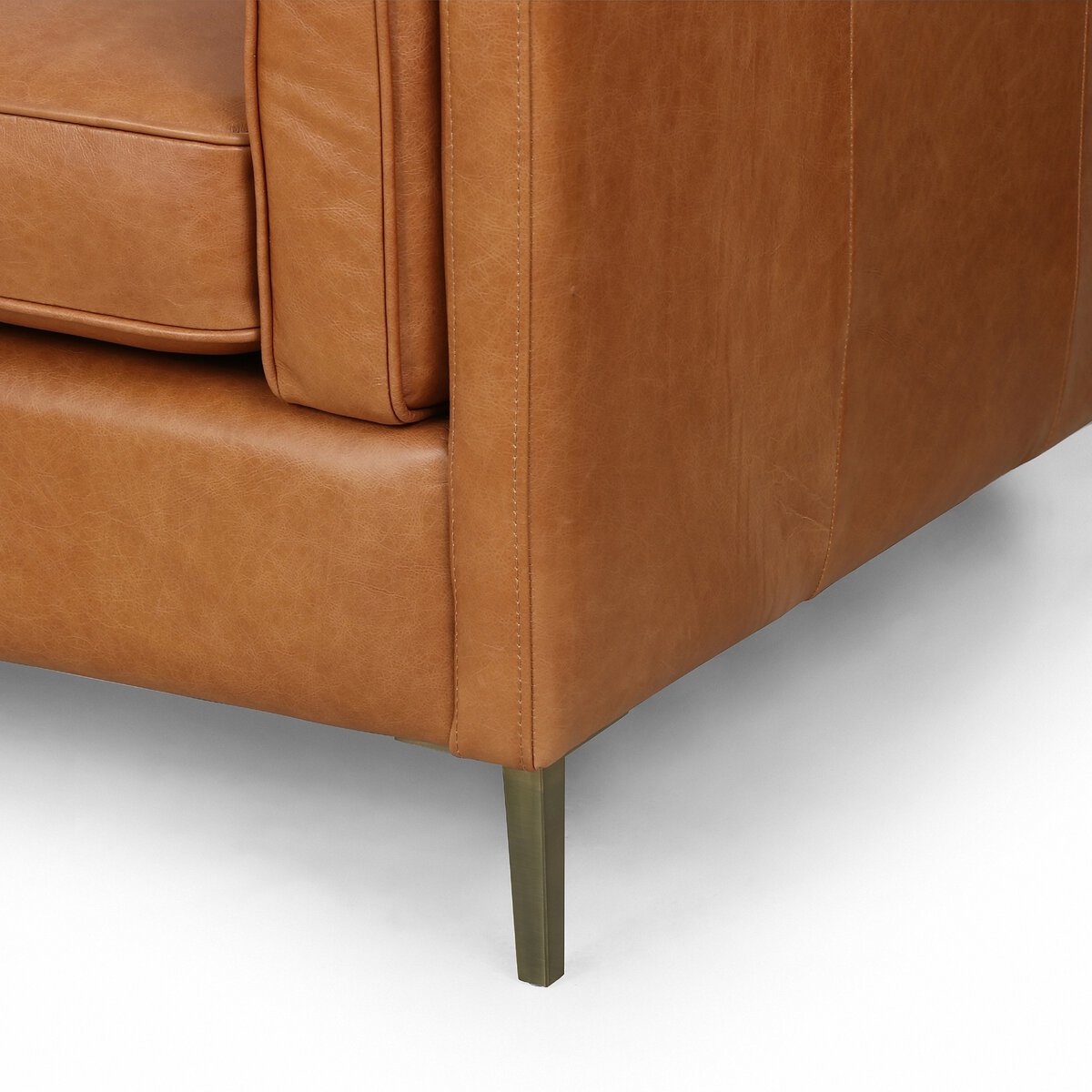 Distressed Velvet Sofa with Brass Legs