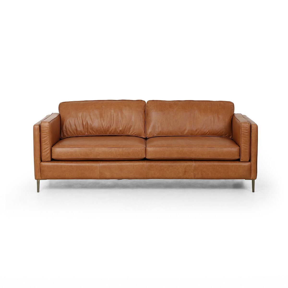 Distressed Velvet Sofa with Brass Legs
