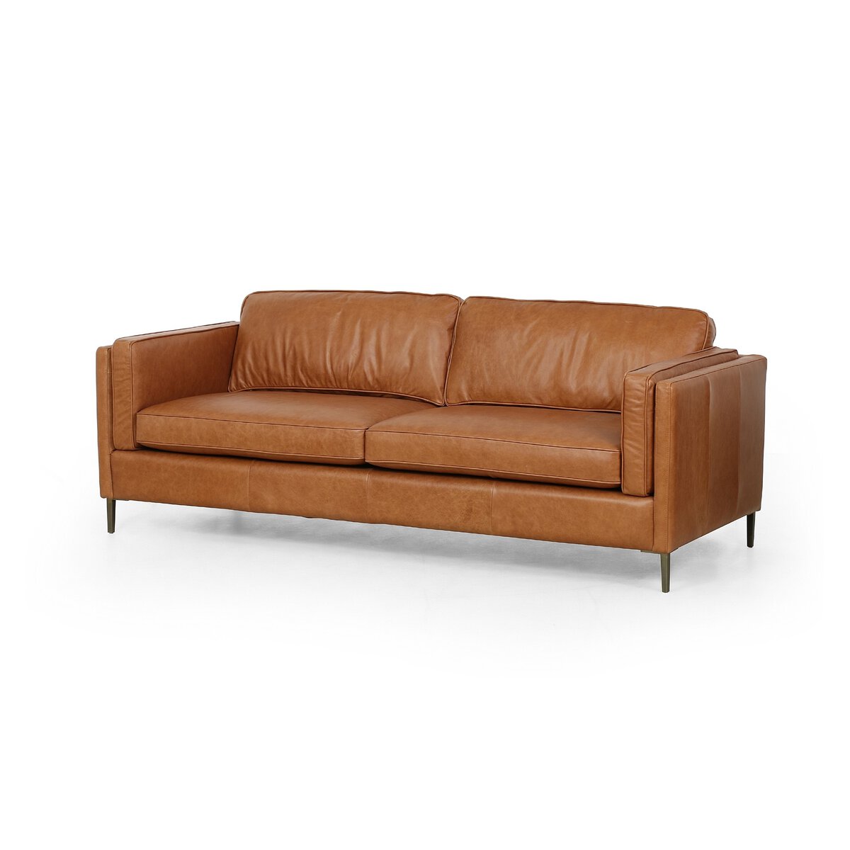 Distressed Velvet Sofa with Brass Legs