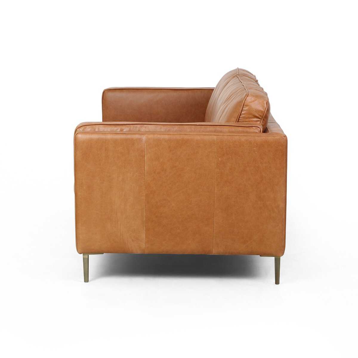 Distressed Velvet Sofa with Brass Legs