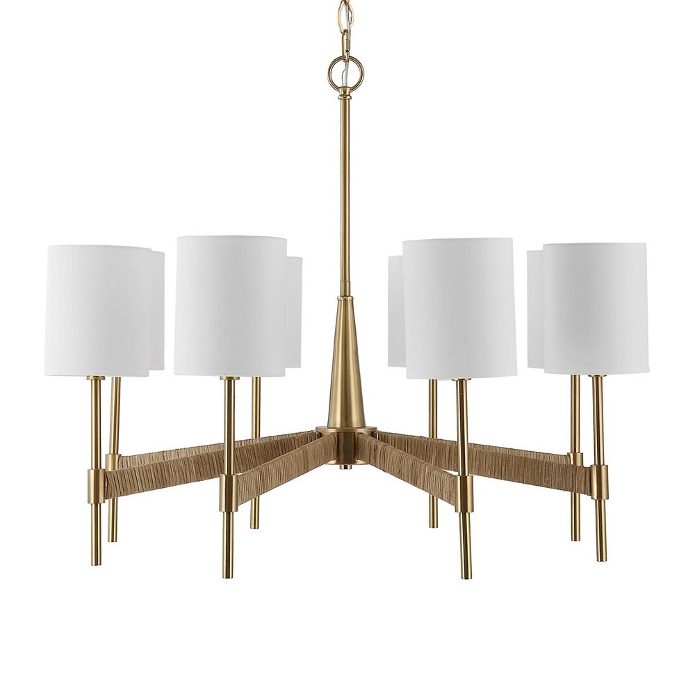 Rattan Wrapped Brass 8 Light Chandelier