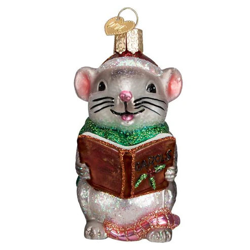 Grey Caroling Mouse Ornament*