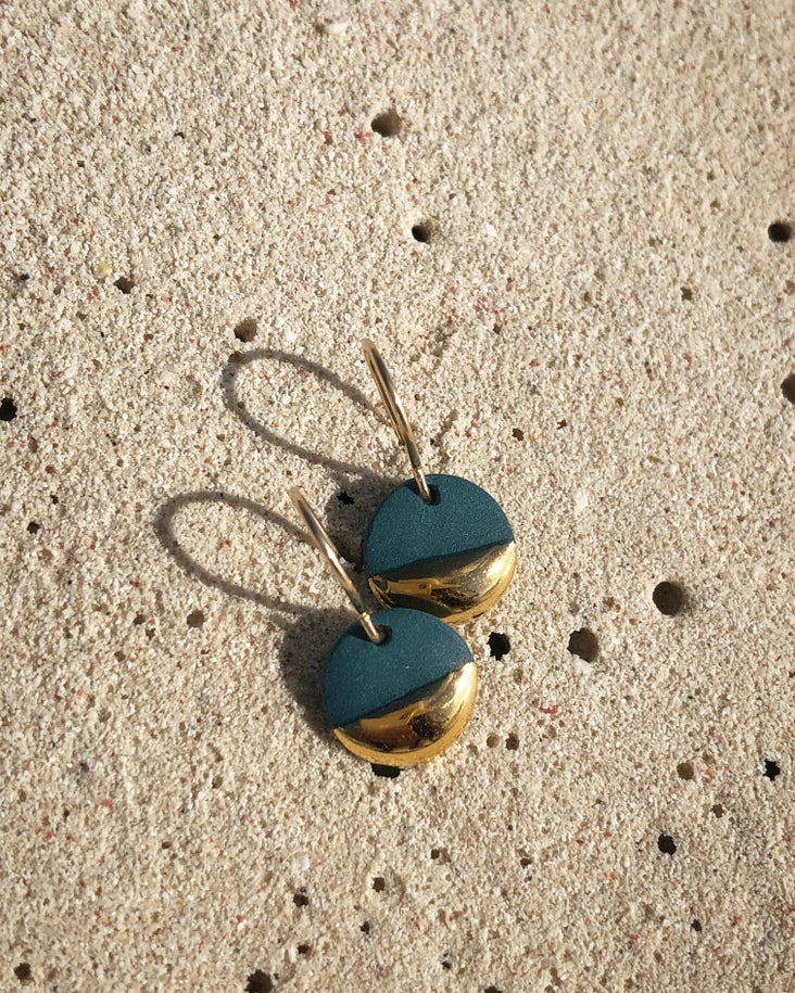 Flat Circle Earrings: Teal