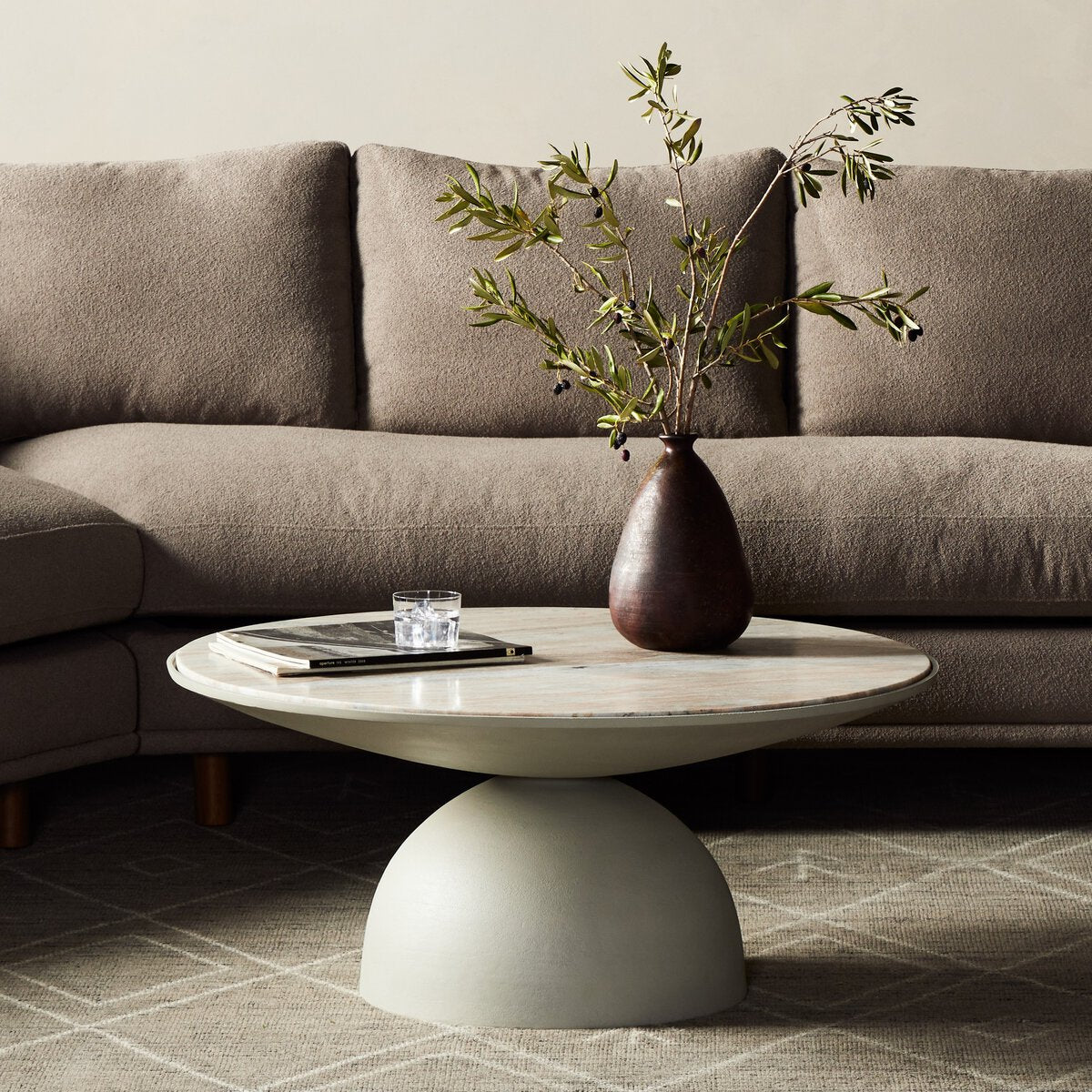 Round Marble Coffee Table with Semi Sphere Base