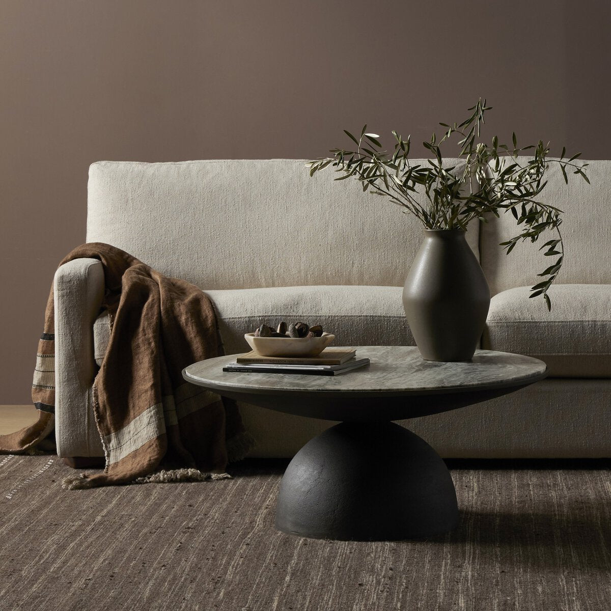 Round Marble Coffee Table with Semi Sphere Base