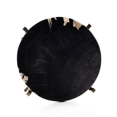 Brass and Dark Petrified Wood Small Round Table