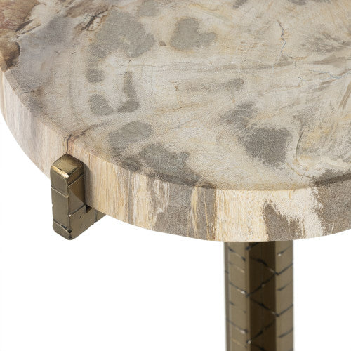 Brass and Light Petrified Wood Small Round Table