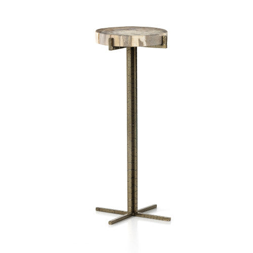 Brass and Light Petrified Wood Small Round Table