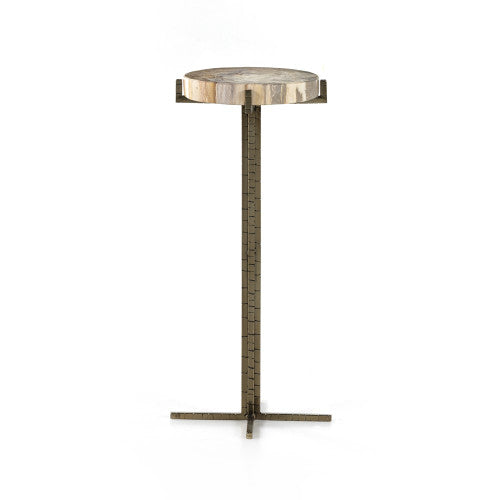 Brass and Light Petrified Wood Small Round Table