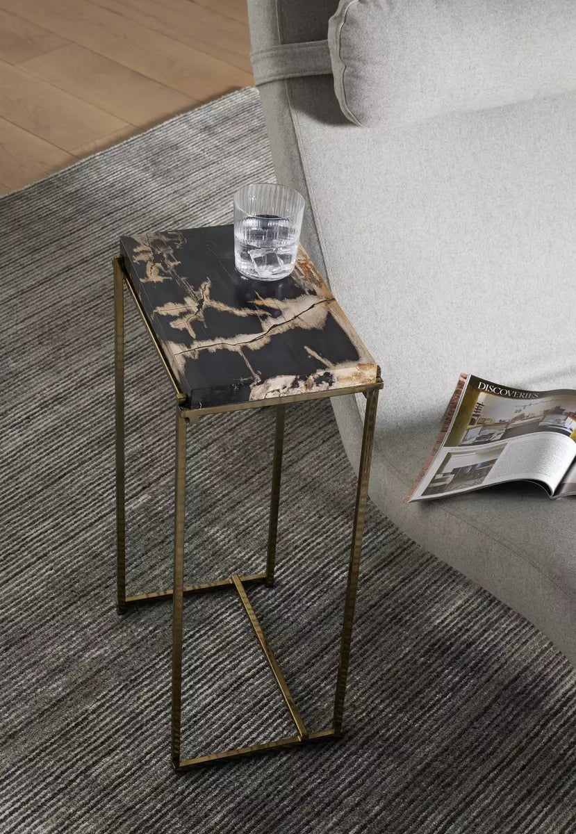 Floating Petrified Wood and Brass End Table