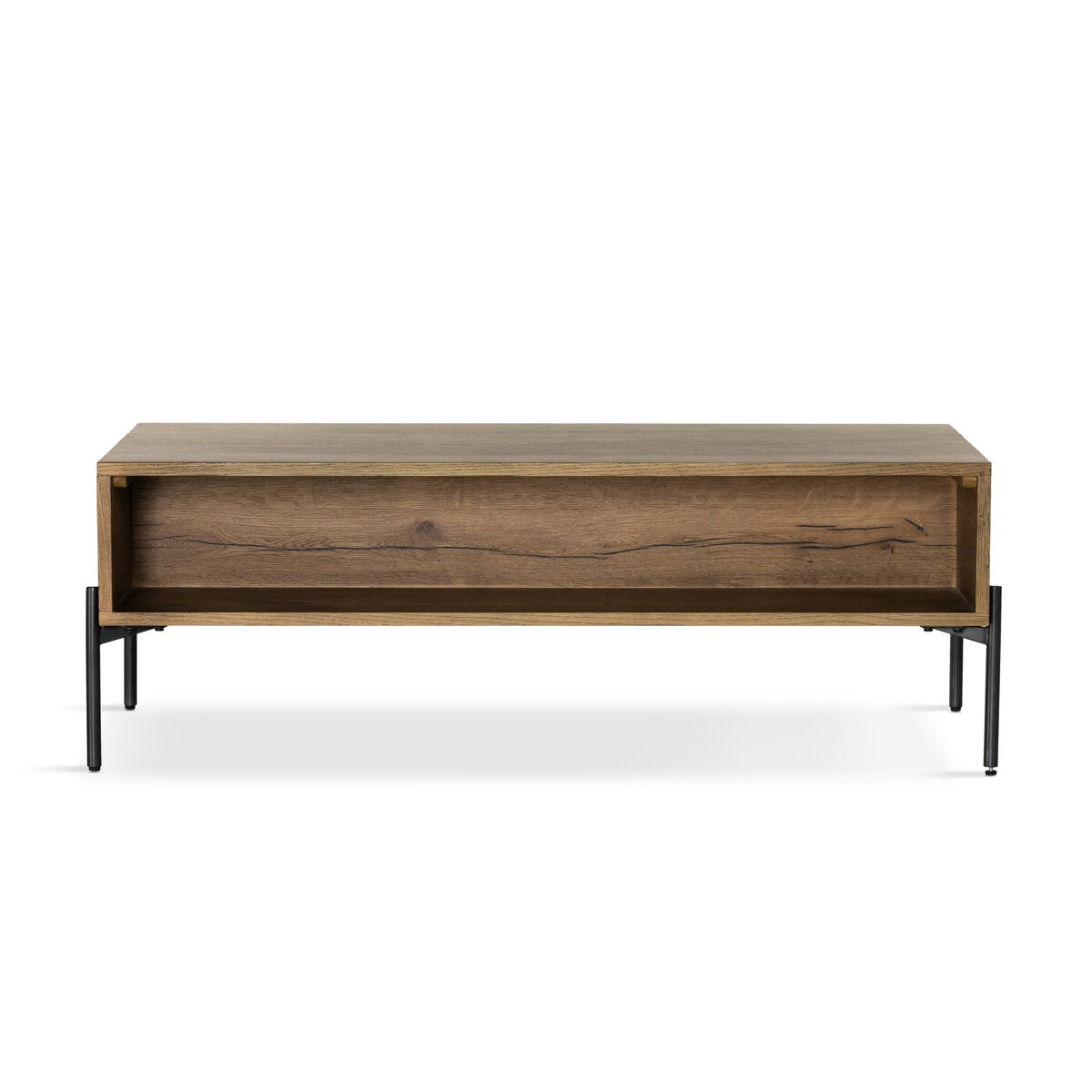 Two Drawer Oak and Iron Coffee Table