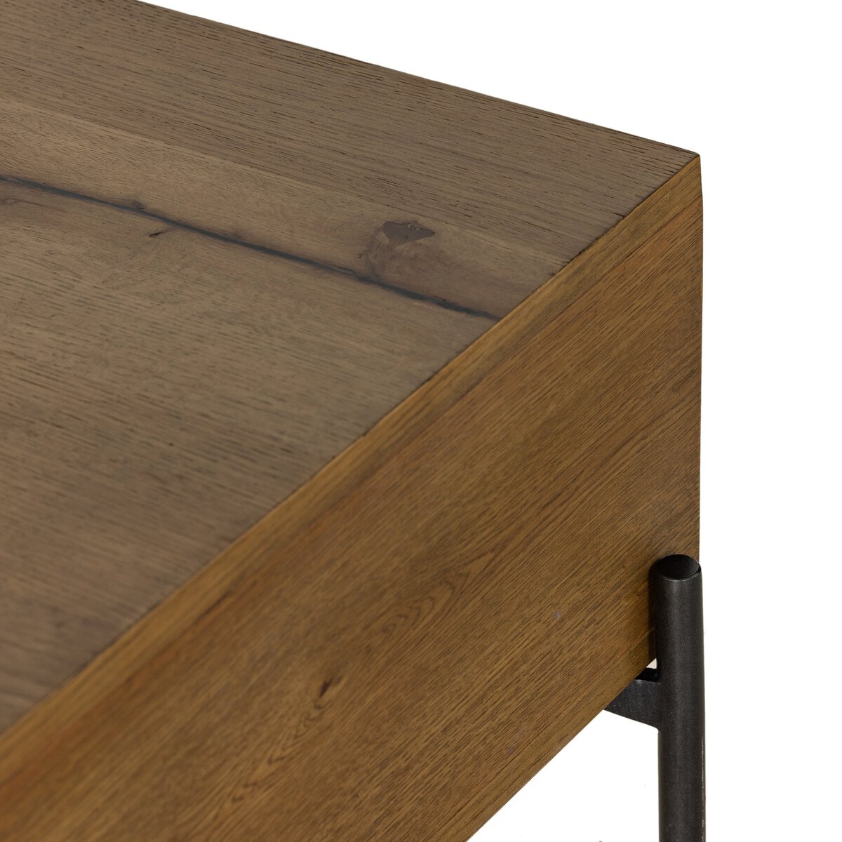 Two Drawer Oak and Iron Coffee Table