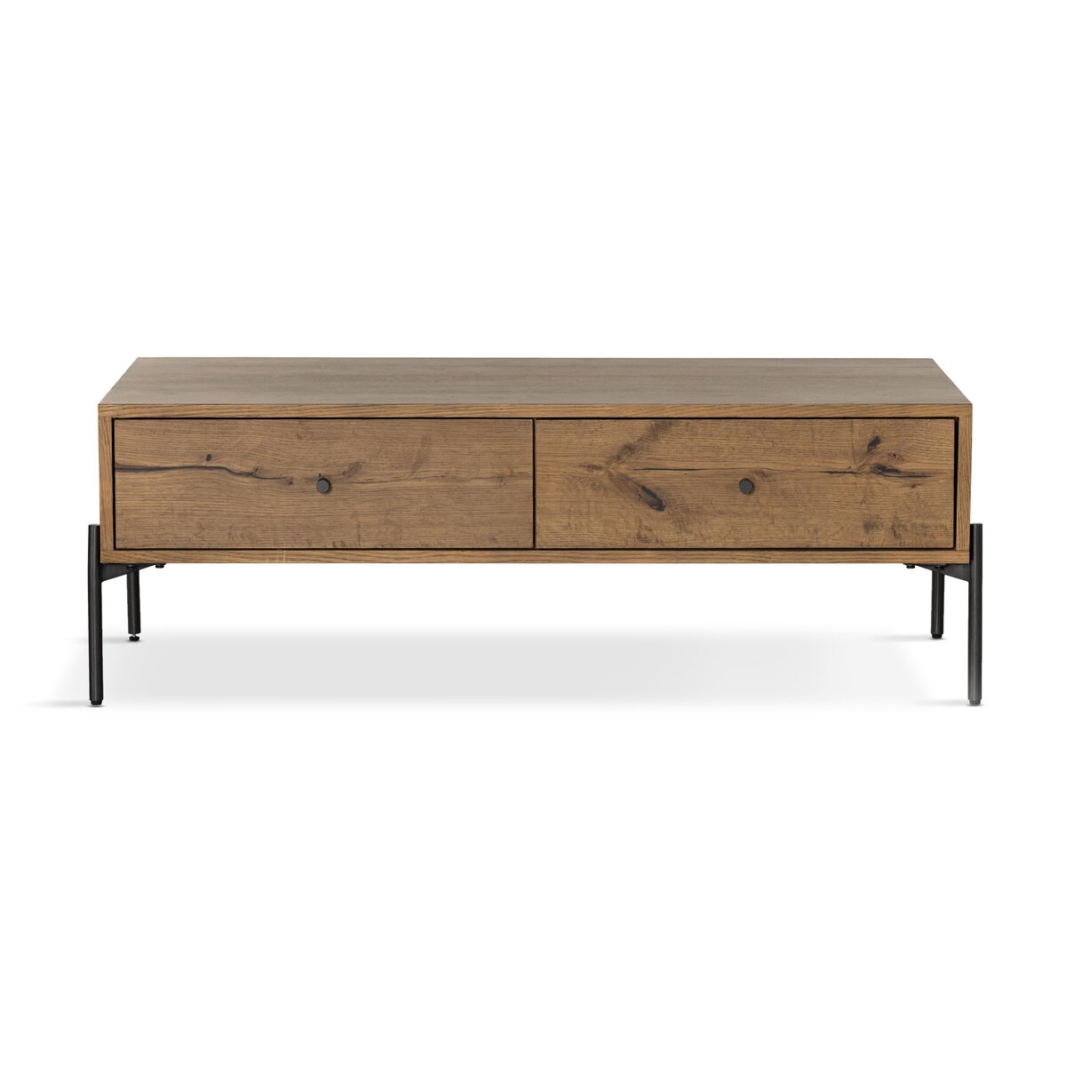 Two Drawer Oak and Iron Coffee Table