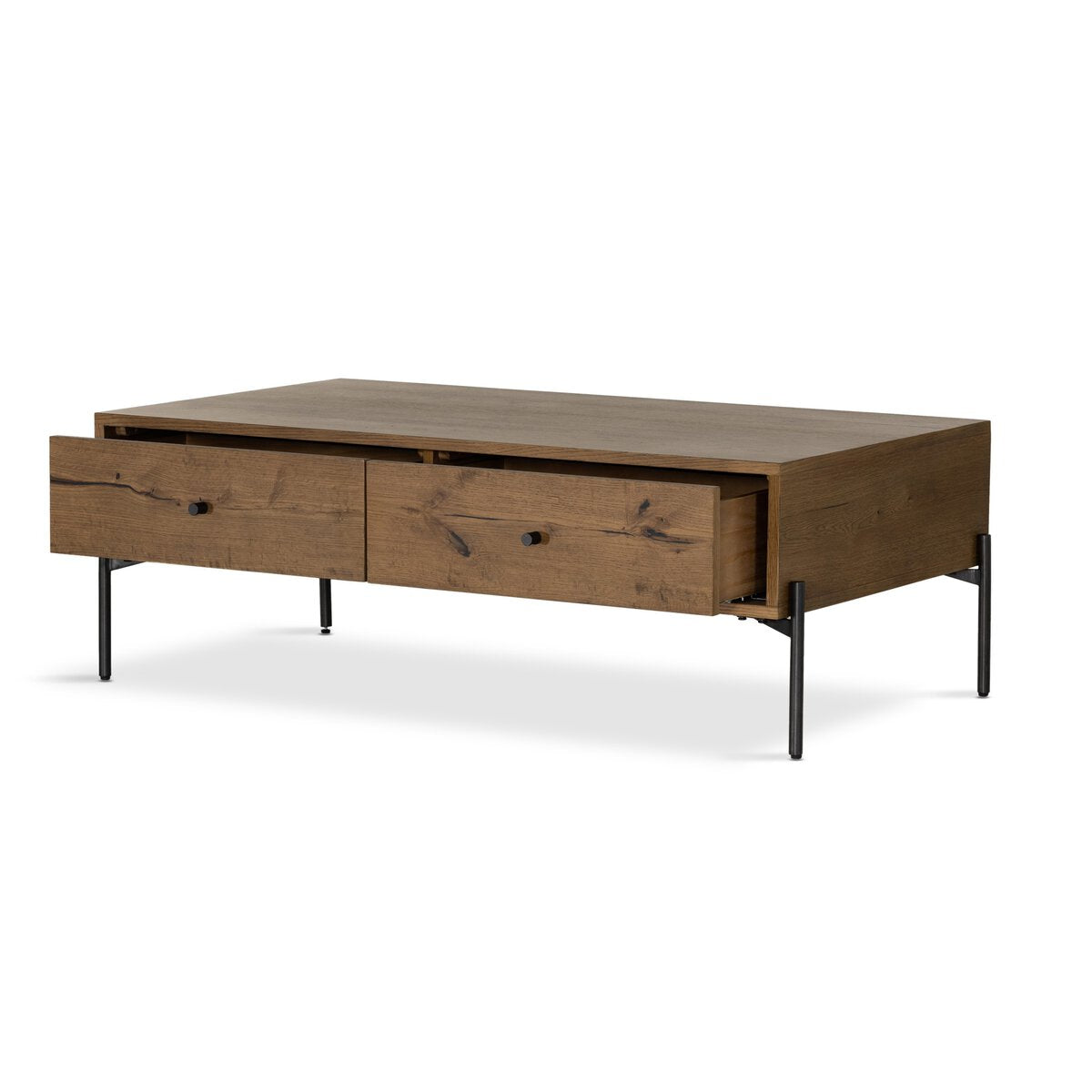 Two Drawer Oak and Iron Coffee Table