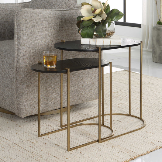 Black and Brass Oval Nesting Table