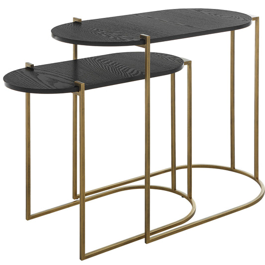Black and Brass Oval Nesting Table
